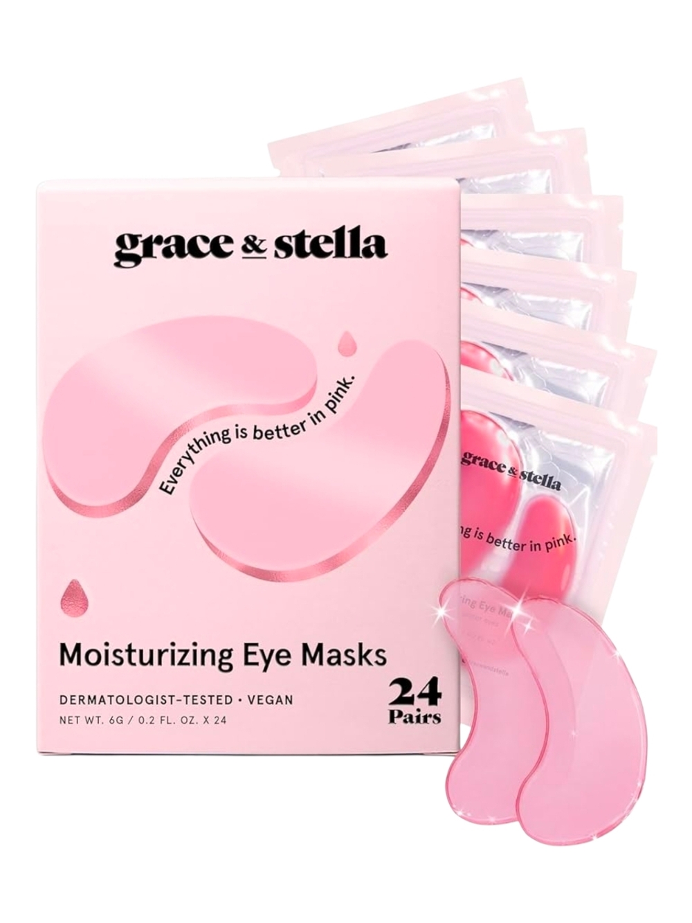 grace & stella Pink Moisturizing Eye Masks - Hydrating Under-Eye Patches
